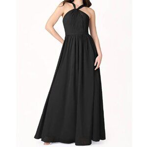 Azazie Women's Halter Maxi Dress Formal Evening Blanca Whimsy Black S10 $149